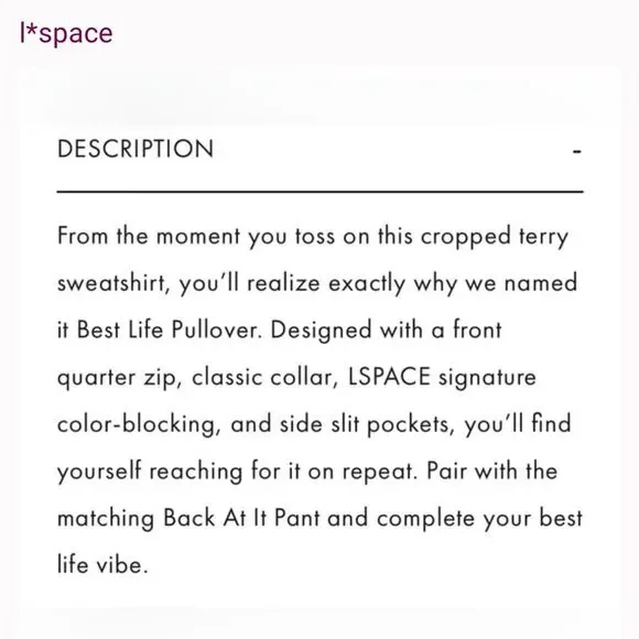 L*Space L Best Life Pullover‎ Pink Cream Terry Sweatshirt Sporty Colorblock New - Picture 10 of 12